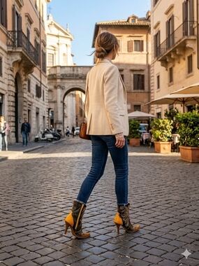 Two-Tone Embroidered Ankle Boots with heel in Black and gold.